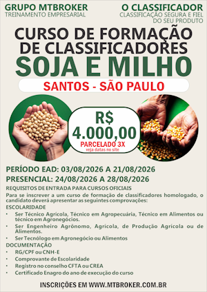 CURSO DE FORMACAO DE CLASSIFICADORES DE SOJA E MILHO - AGOSTO 2026 EM SANTOS SP
