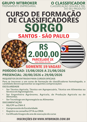 CURSO DE FORMACAO DE CLASSIFICADORES DE SORGO - AGOSTO 2026 EM SANTOS